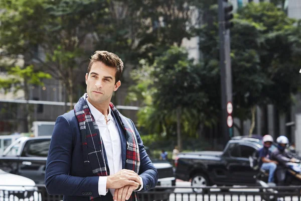 Smart City Guy Scarf Jacket — Stock Photo, Image