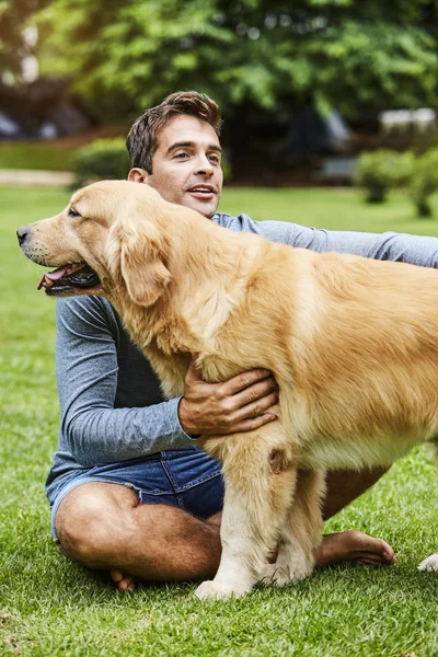 Dude Suo Cane Nel Parco — Foto Stock