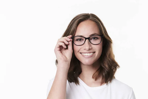 Lunettes Fille Shirt Sur Fond Blanc — Photo