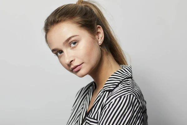 Portrait Pretty Girl Striped Pajamas — Stock Photo, Image