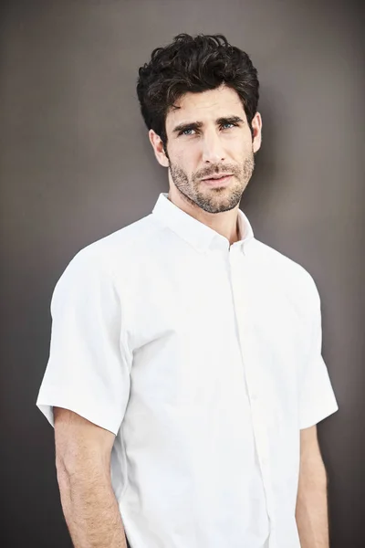 White Shirt Guy Grey Studio Portrait — Stock Photo, Image