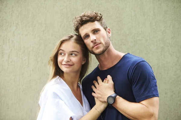 Passionate Young Couple Looking Camera Away — Stock Photo, Image