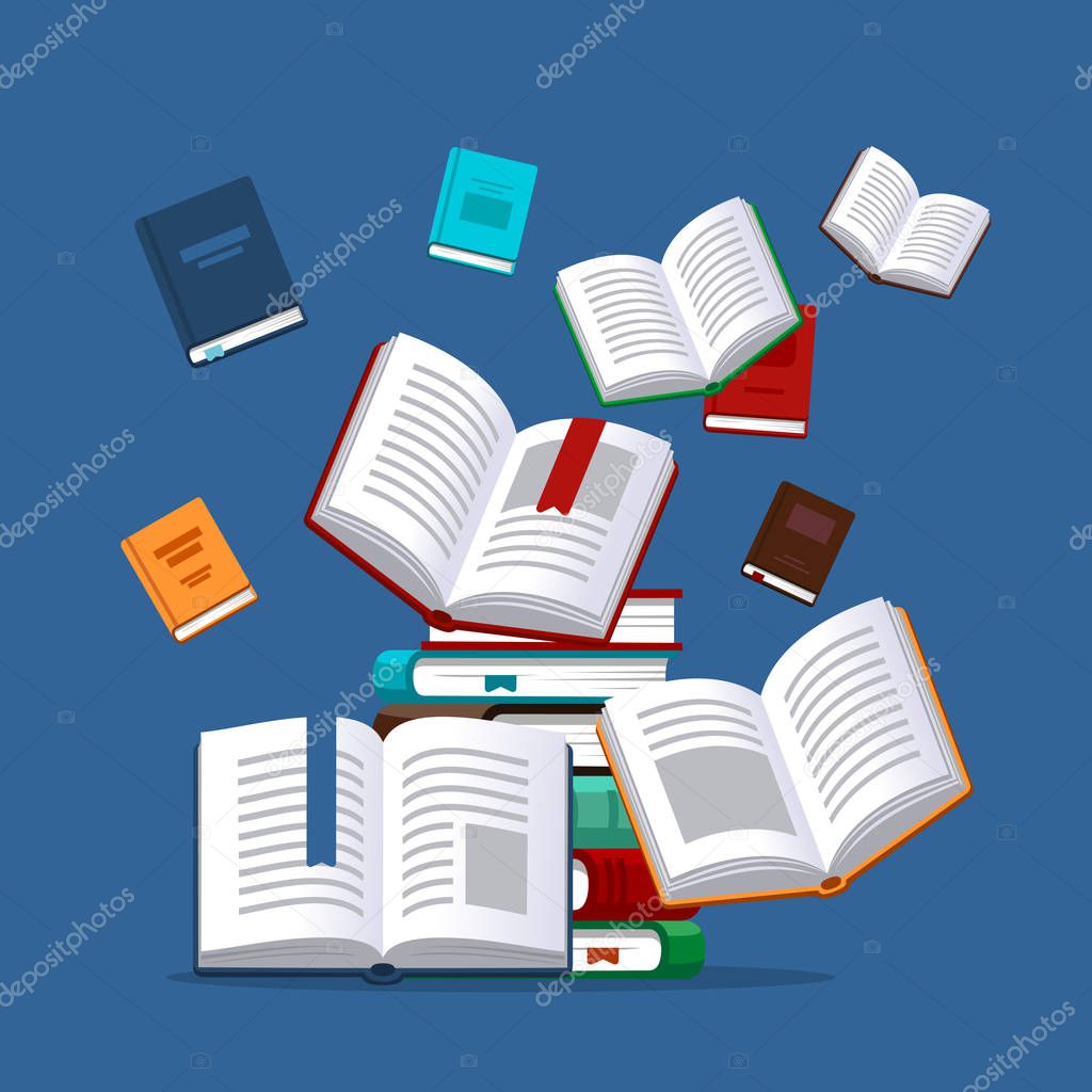 Books illustration. Library research. Scholarship concept. Concepts for web banner and promotional material.