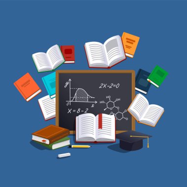 Sınıf arka plan. Eğitim ve öğrenme kavramı. Öğrenci sınav. Vektör çizim.