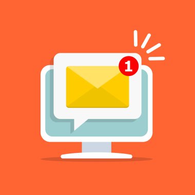 Bilgisayar ekranında e-posta iletisi. Mektubu aldıktan. Mesaj bilgisayar ekranında. Bildirim vektör kavramı.