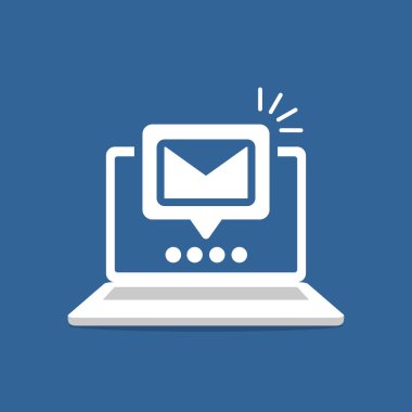 E-posta uyarısı laptop. Mesaj bilgisayar ekranında. Bildirim vektör kavramı. Düz stil vektör çizim.
