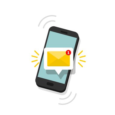 İleti simgesi 3d. Ekran smartphone mektubunda. Yeni e-posta bildirimi. SMS mesaj kavram düz stil. İzole vektör çizim.