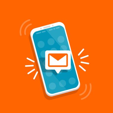 İleti simgesi 3d. Ekran smartphone mektubunda. Yeni e-posta bildirimi. SMS mesaj kavram düz stil. İzole vektör çizim.