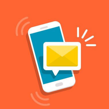 İleti simgesi 3d. Ekran smartphone mektubunda. Yeni e-posta bildirimi. SMS mesaj kavram düz stil. İzole vektör çizim.