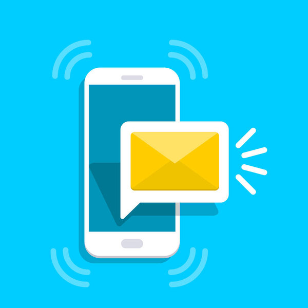 Message icon 3d. Reminder on screen smartphone. New email notification.Sms message concept in flat style. Isolated vector illustration.