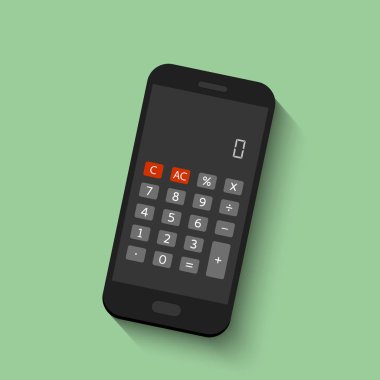 Elektronik hesap makinesi screan smartphone. Mobil hesap makinesi uygulaması vektör çizim.