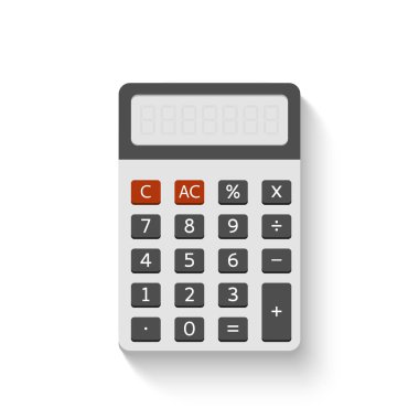 Elektronik hesap makinesi ile gerçekçi gölge düz tarzında. Sayısal tuş takımı matematik aygıt vektör illüstrasyon izole.