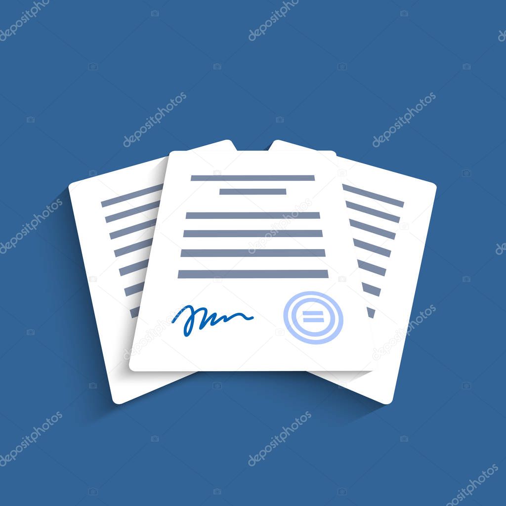 Office documents isolated. Financial papers with shadow. Stack of paperwork. Important papers.Business writing blank. Documentation vector.