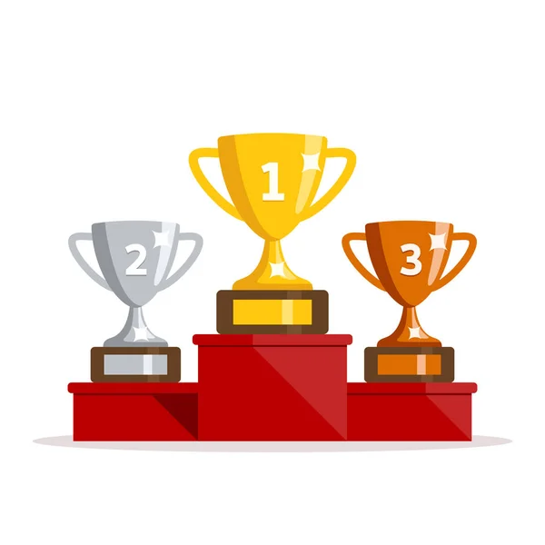 Stupně Vítězů Cups Ceny Champions Gold Stříbrných Bronzových Pohárů Vektorové — Stockový vektor