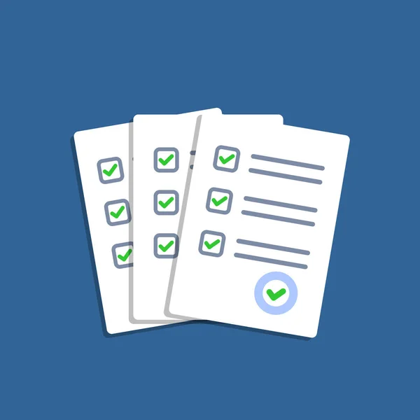 Papier Checkliste Isoliert Stapelweise Papierkram Stapel Von Dokumenten Prüfungsform Stapel — Stockvektor