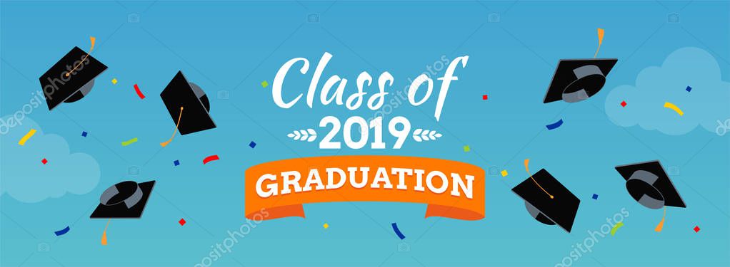 Black Graduate Caps Confetti Sky Background Vector Background Banners Invitation Vector Graphics