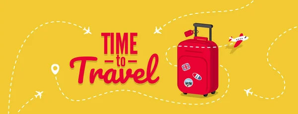 Reisetasche Mit Aufklebern Konzept Für Flugzeug Reisen Und Reisen Hintergrund — Stockvektor