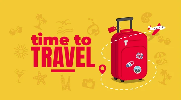 Reisetasche Mit Aufklebern Konzept Für Flugzeug Reisen Und Reisen Hintergrund — Stockvektor