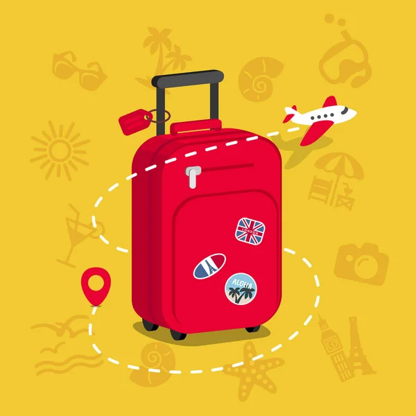 带有贴纸的旅行袋 旅行和旅行的概念 旅行背景 — 图库矢量图片