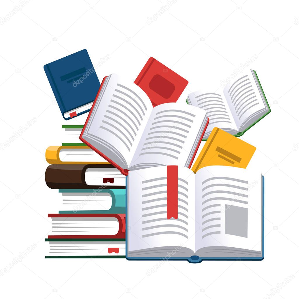 Books background. Science textbook. Research poster. Vector illustration.