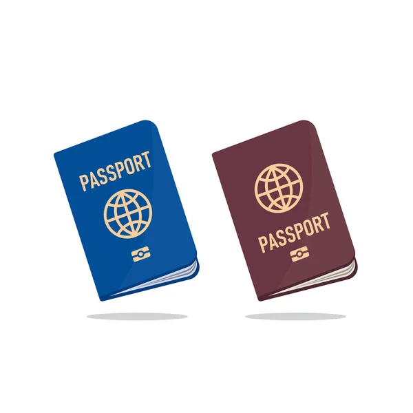 Pasaporte Azul Marrón Con Sombra Ilustración Estilo Plano Vector Objeto — Vector de stock
