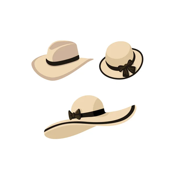 Set Sombreros Playa Estilo Plano Ilustración Vectorial Aislada Objetos Para — Vector de stock