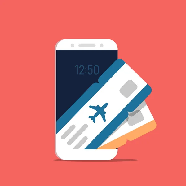 Billetes Avión Pantalla Del Smartphone Concepto Para Comprar Entradas Línea — Vector de stock