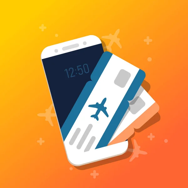 Flygbiljetter Smartphone Skärmen Koncept För Att Köpa Biljetter Online Vektorillustration — Stock vektor
