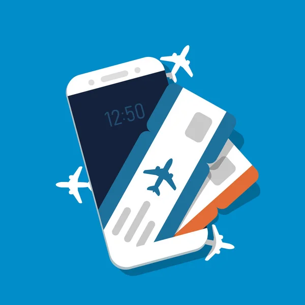 Bilete Avion Ecranul Smartphone Concept Pentru Cumpararea Biletelor Online Ilustrație — Vector de stoc