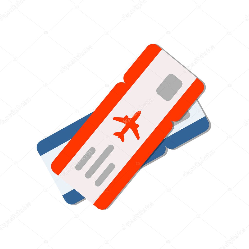 Blue and red air tickets. View top. Illustration in flat style. Vector isolated object.