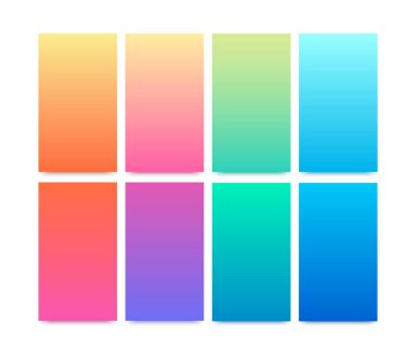 Pastel degradeler kümesi. Modern mobil uygulama arka planlar. Vektör soyut bulanık pürüzsüz görüntü.