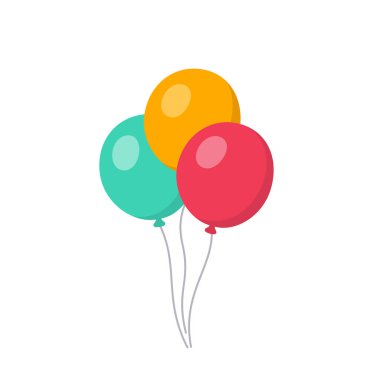 Havada uçan bir sürü balon. Doğum günün kutlu olsun, parti konsepti. Yalıtılmış vektör illüstrasyonu.