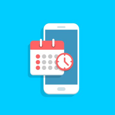Akıllı telefon ekranında uygulama planlama. Takvim, program, randevu, konsept. Düz tarzda vektör illustartion.