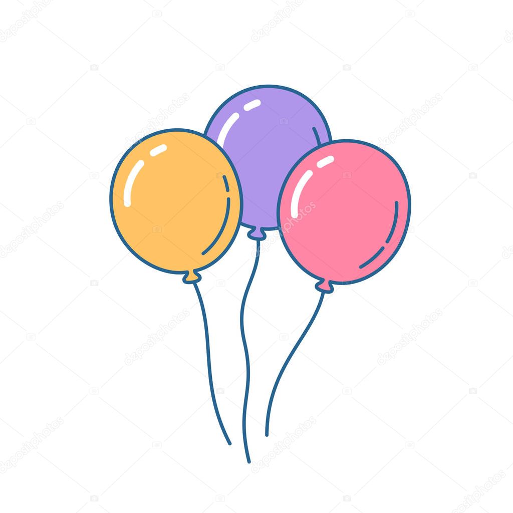 Bunch of balloons flying in the air. Happy birthday, party concept. Isolated vector illustration.