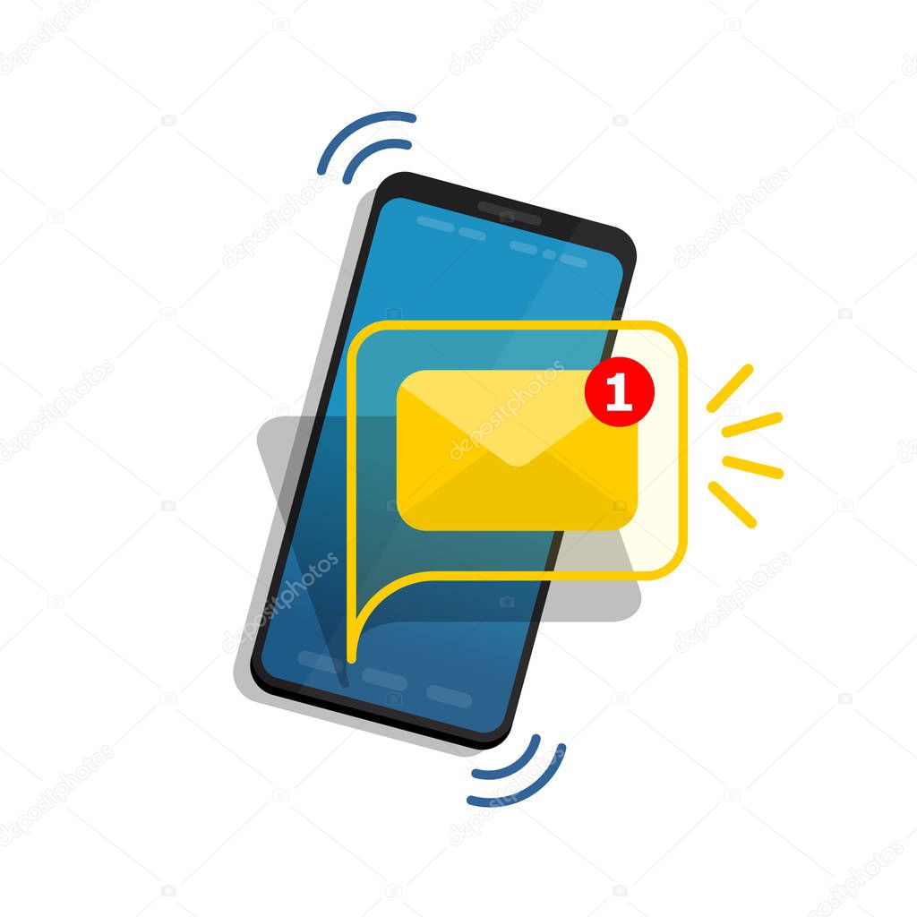 Unread email notification. New message on the smartphone screen. Vector illustration.