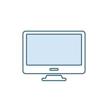 Masaüstü bilgisayar simgesi. Düz LED ekran monitör PC. Modern kişisel monitör. Ofis ve ev descktop. Web tasarımı için siyah sembol. Televizyon internet teknolojisi. İzole vektör ıllustratin