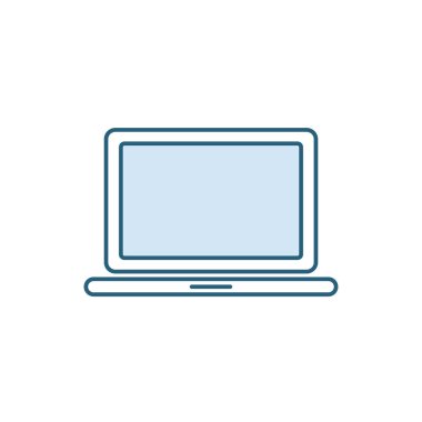 Laptop simgesi. Ofis ve ev bilgisayarı. Modern Taşınabilir PC. Beyaz arka planda izole vektör ıllustratin. Düz stil. Web tasarımı için siyah sembol. Kişisel elektronik cihaz.