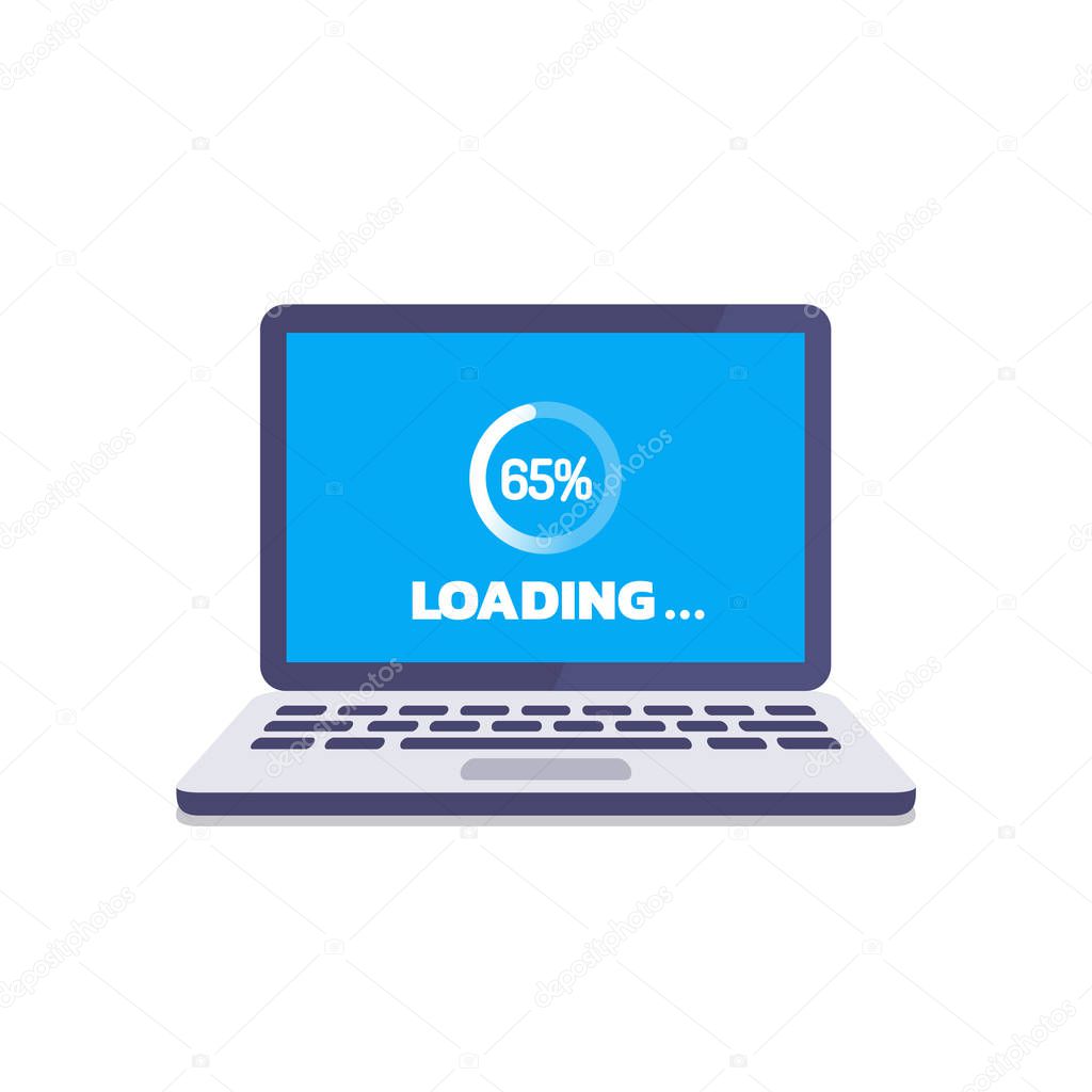 Software update. Loading process in laptop screen. PC Upgrade concept. Vector illustration in flat style.
