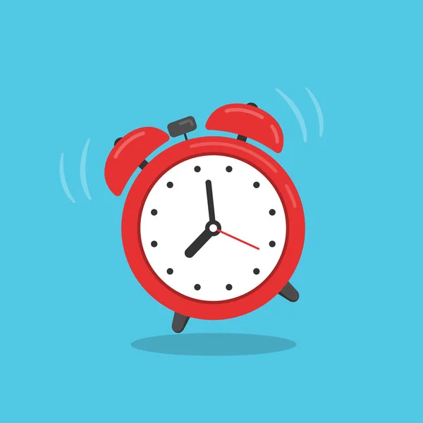 Reloj Despertador Rojo Aislado Sobre Fondo Azul Ilustración Vectorial Estilo — Archivo Imágenes Vectoriales