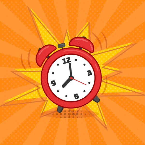 Red Alarm Clock Retro Pop Art Style Orange Background Rays — Free Stock Photo