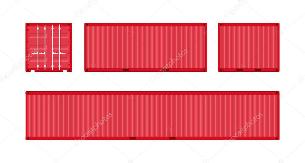 Red shipping containers. Vector illustration on white background. Crane with load. logistic and delivery sign.