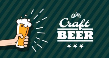 Afiş, afiş, el ilanları ve promosyon malzemesi için bira arka plan konsepti. Bardaki insanlar bira bardakları. Partide eğlenen arkadaşlar. Düz tarzda vektör çizimi.