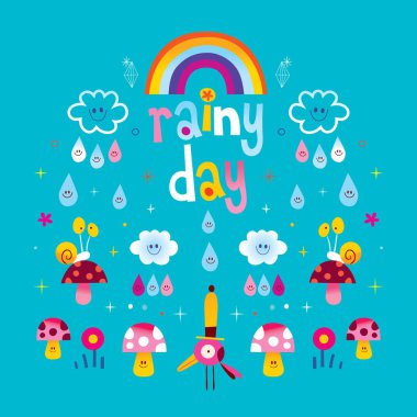 yağmurlu bir gün gökkuşağı yağmur damlaları salyangoz mantar bulutlar