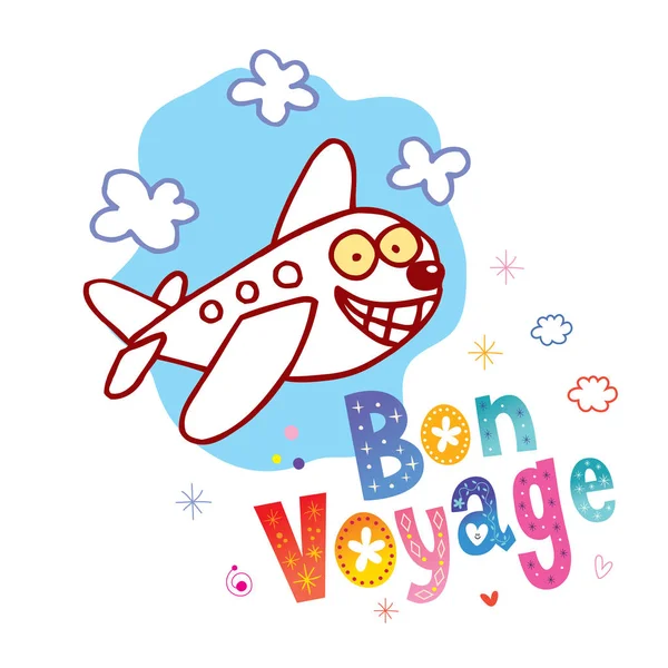 Bon Voyage Have Nice Trip French Cute Airplane Character Mascot — Stock Vector