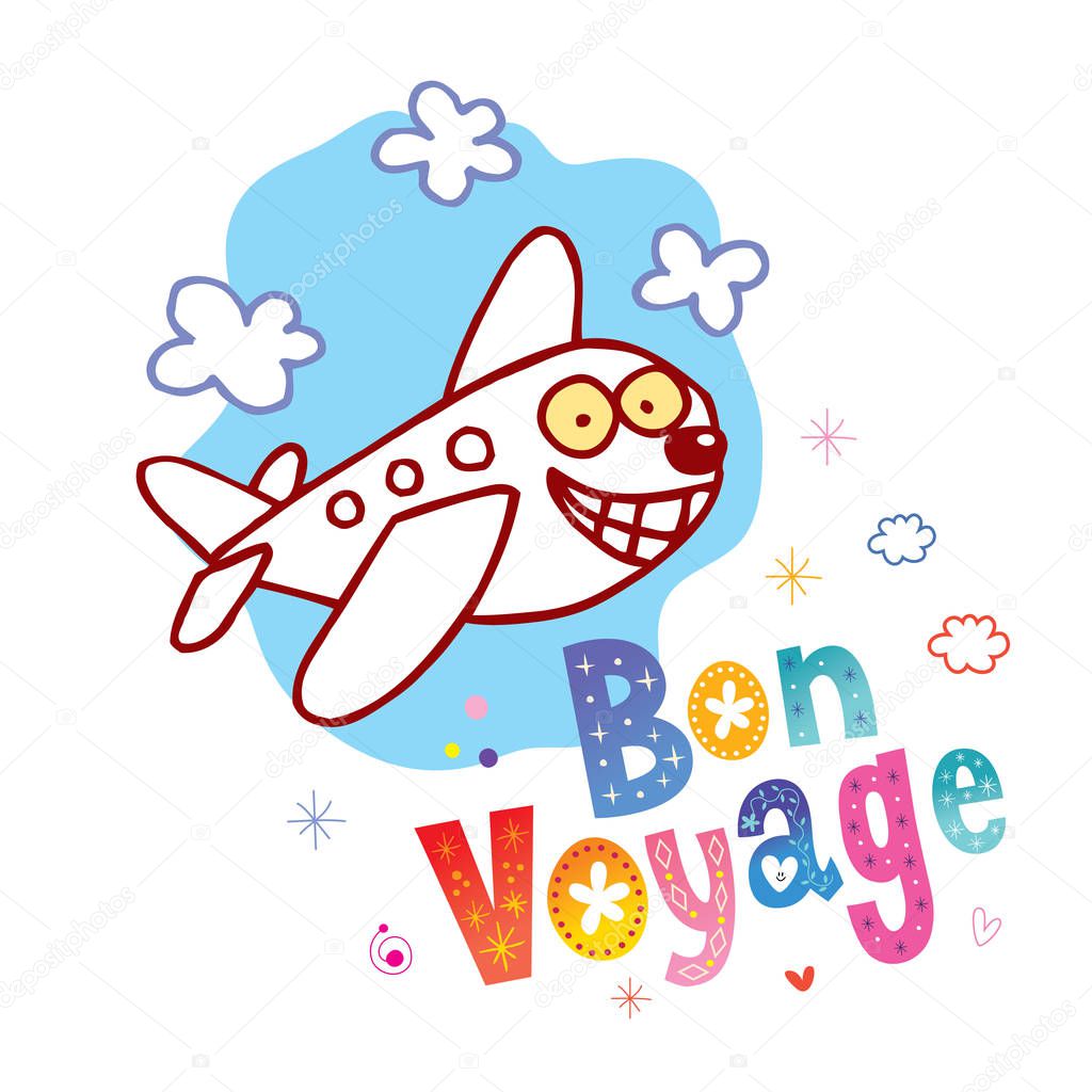 Bon Voyage - have a nice trip in French - cute airplane character mascot travel tourism illustration 