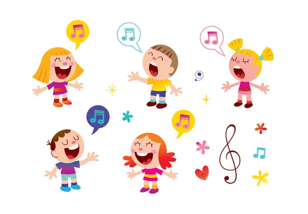 Gruppo Bambini Cantare Musica Educazione Illustrazione — Vettoriale Stock