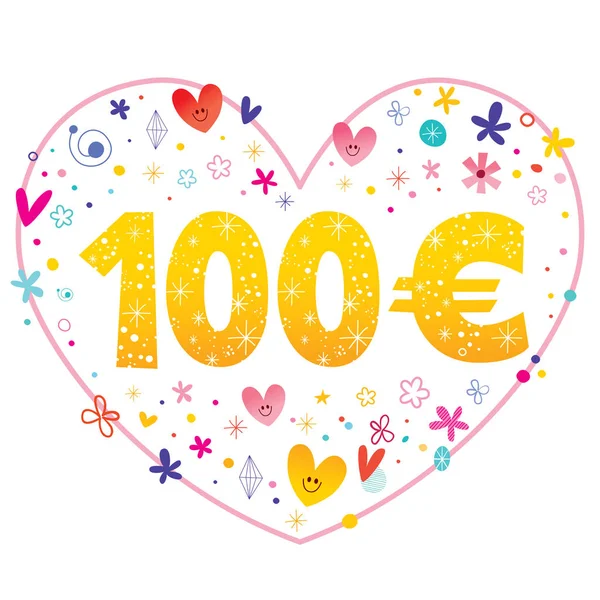 Tasarım 100 Euro Dekoratif Kalp Şeklinde — Stok Vektör