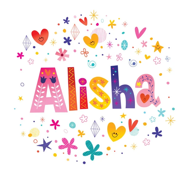 Alisha Ragazze Nome Decorativo Lettering Tipo Design — Vettoriale Stock