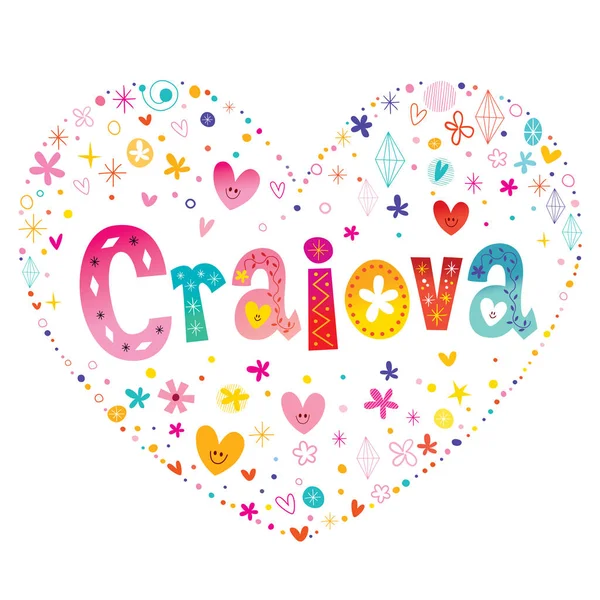 Craiova City Romania Heart Shaped Decorative Lettering — Stock Vector