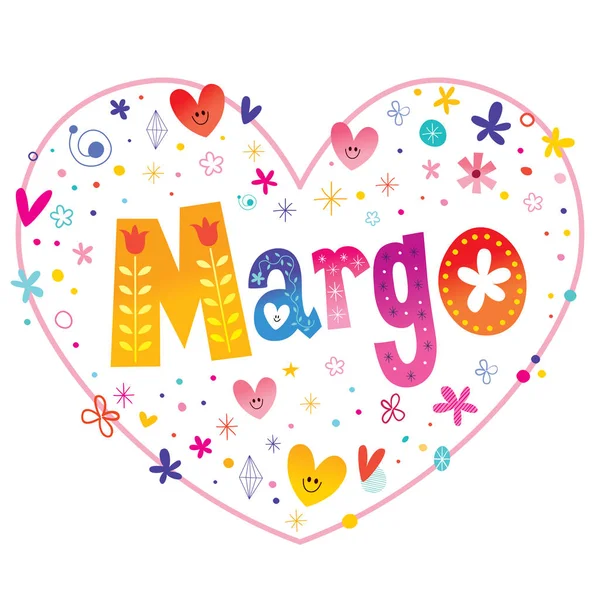 Margo Feminino Nome Dado Decorativo Lettering Coração Forma Amor Design —  Vetores de Stock